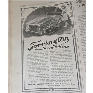 1916 Torrington Vacuum Sweeper Antique Home Cleaning print ad